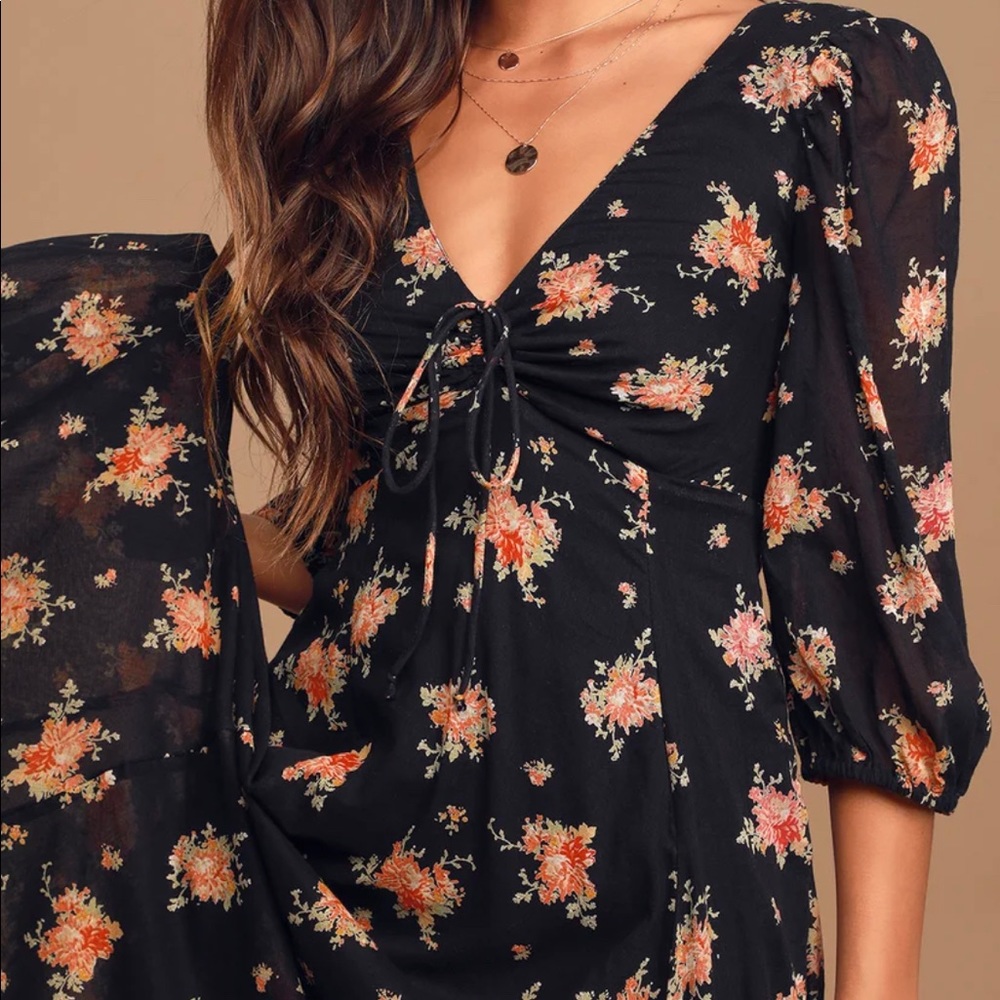 Free people black floor length floral dress
